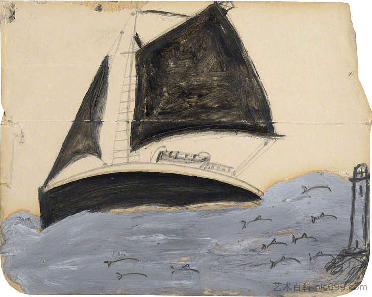 帆船和鼠海豚 Sailing Ship and Porpoises,艾尔弗雷德沃利斯