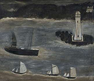 海景，驶过长船的船只 Seascape, Ships Sailing Past the Long Ships (1928)，艾尔弗雷德沃利斯