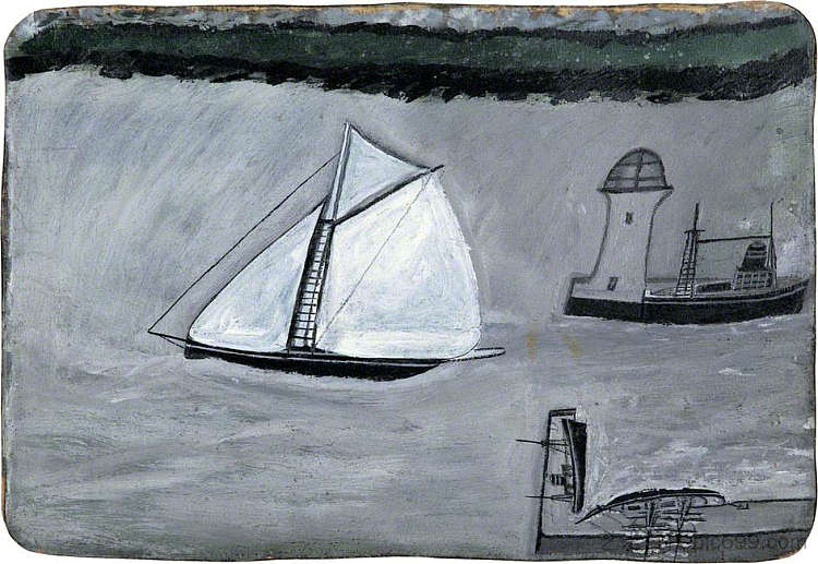 圣艾夫斯港。白色帆船 St Ives harbour. White sailing ship (1938)，艾尔弗雷德沃利斯
