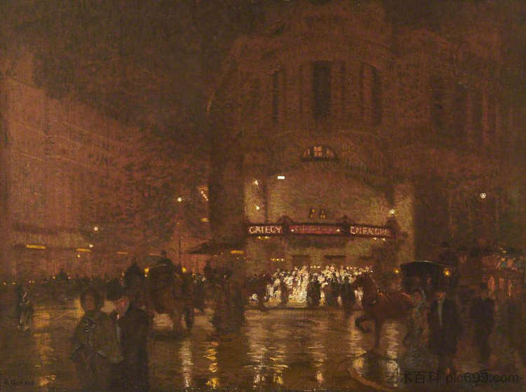 伦敦， 潮湿的夜晚， 欢乐剧院 London, Wet Evening, Gaiety Theatre，阿尔杰尼翁·塔尔米奇