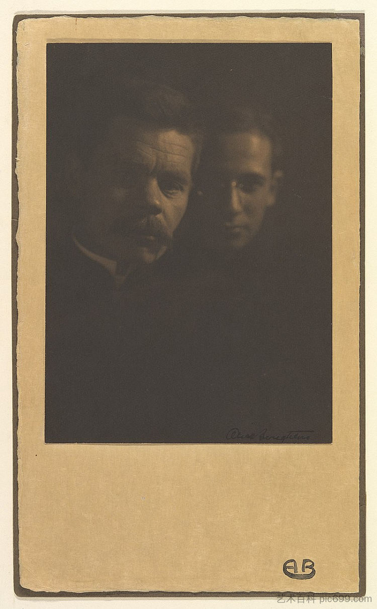 马克西姆·高尔基和他的养子泽娜·佩施科夫 Maxim Gorky and Zena Peschkoff, His Adopted Son (c.1910)，爱丽丝·鲍顿