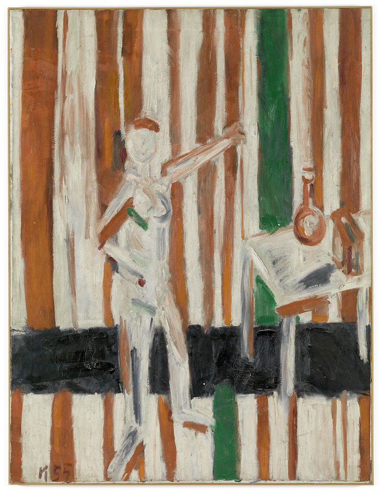 裸体站在红白条纹上 Standing Nude Against Red and White Stripes (1955)，艾伦·卡普罗