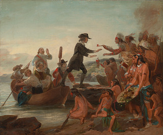 1636年罗杰·威廉姆斯登陆 The Landing of Roger Williams in 1636 (1857)，阿朗佐·查佩尔