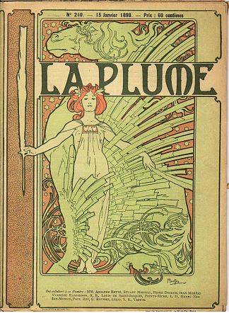 穆夏为法国文艺评论《羽毛》创作的封面 Cover composed by Mucha for the french literary and artistic Review La Plume (1898)，阿尔丰斯·慕夏