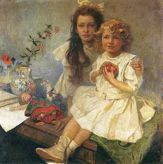 雅罗斯拉瓦和吉里，艺术家的孩子 Jaroslava and Jiri, the Artist’s Children (1919)，阿尔丰斯·慕夏