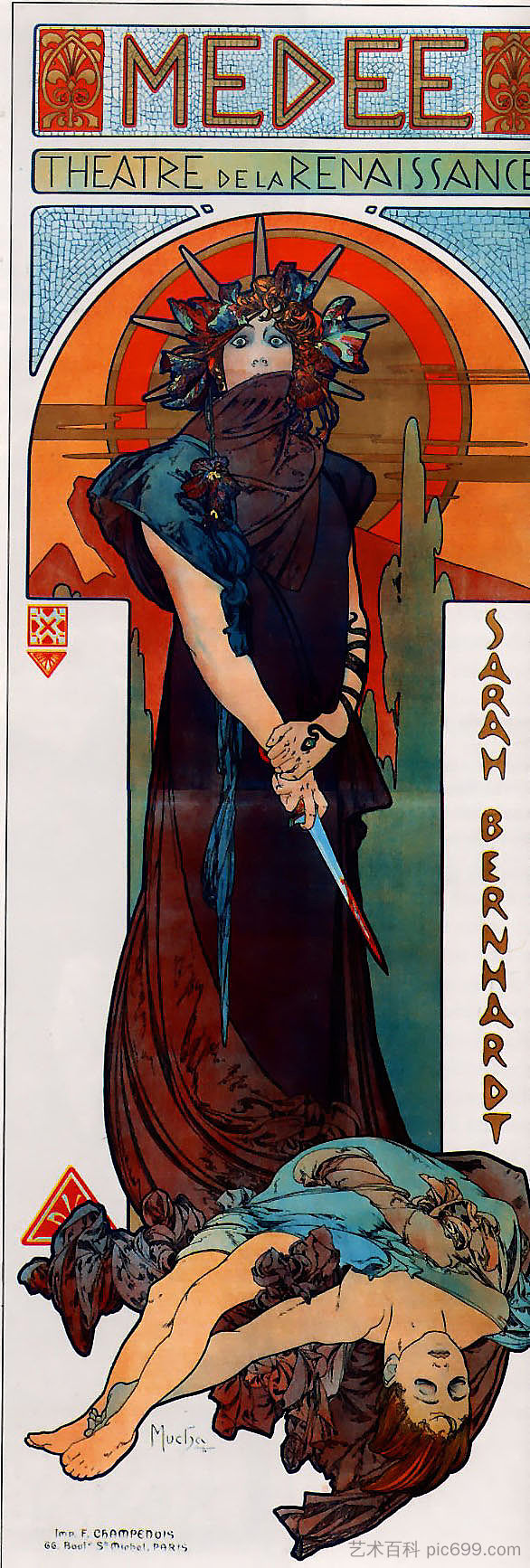 Sarah Bernhardt 飾 Medea Sarah Bernhardt as Medea (1898)，阿尔丰斯·慕夏