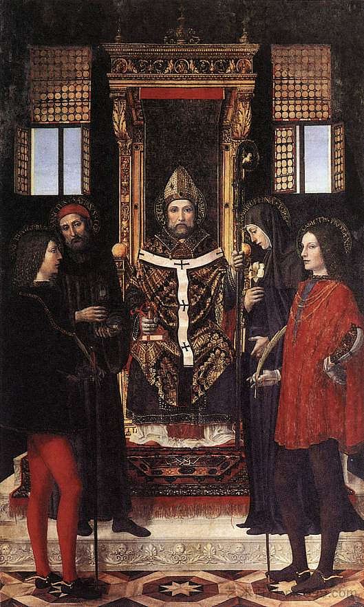 圣安布罗斯与圣徒 St Ambrose with Saints (1514; Italy  )，安布罗吉奥·贝尔戈尼奥内