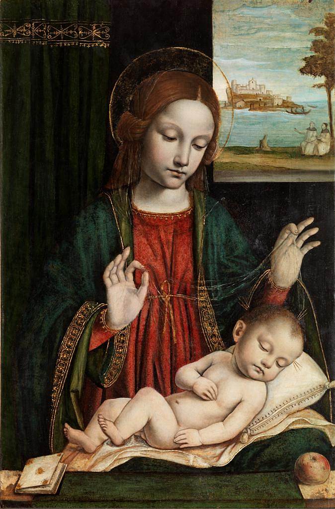 麦当娜和沉睡的孩子（面纱麦当娜） Madonna and Sleeping Child (Madonna of the Veil) (c.1512 - c.1515; Italy  )，安布罗吉奥·贝尔戈尼奥内