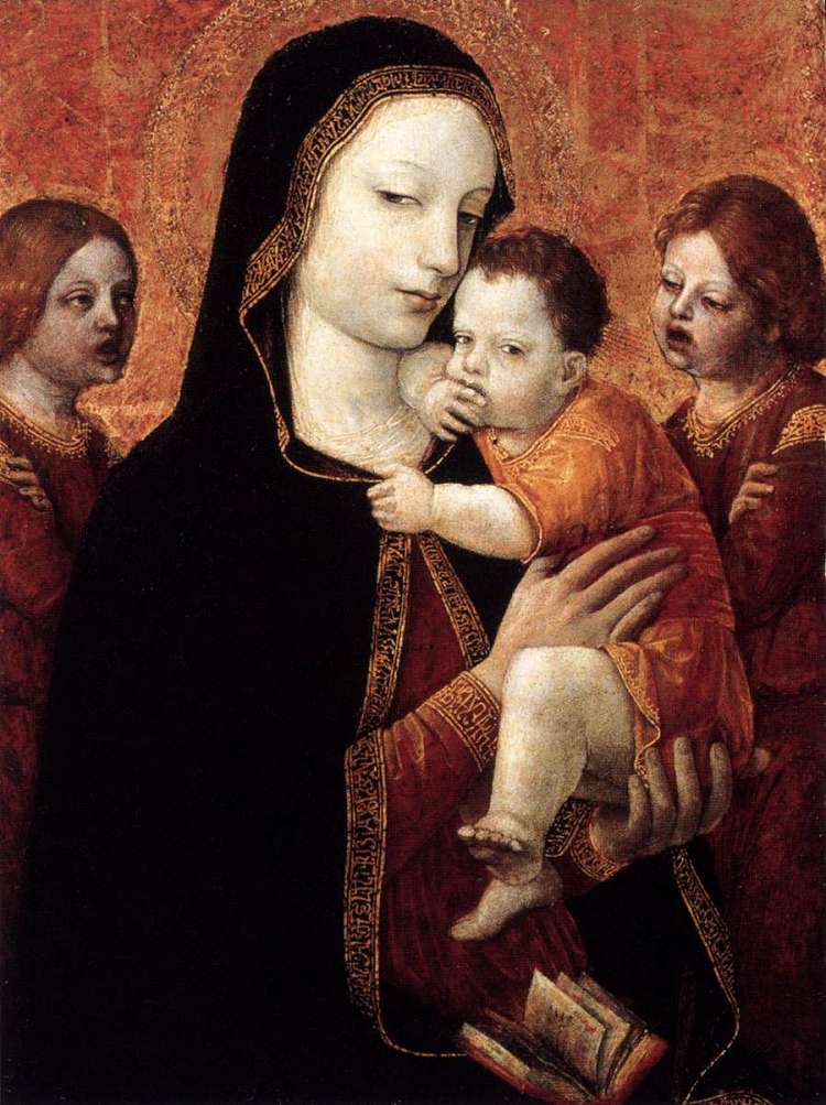 圣母子与两个天使 Virgin and Child with Two Angels (c.1480 - c.1485; Italy  )，安布罗吉奥·贝尔戈尼奥内
