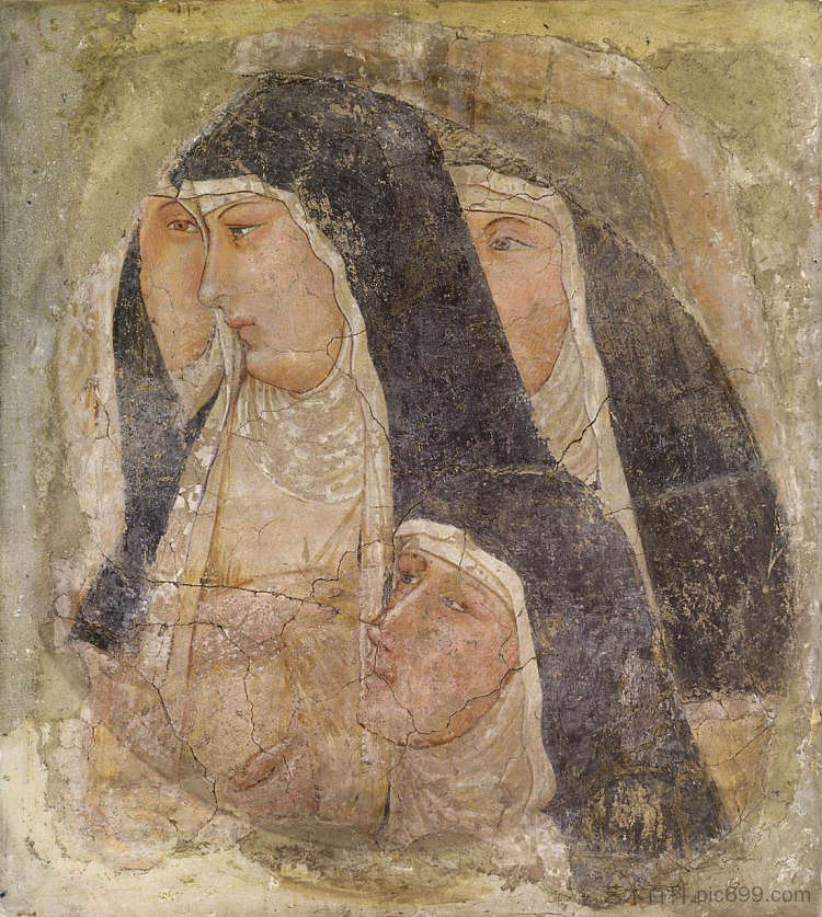 一组四个可怜的克莱尔 A Group of Four Poor Clares (1340)，安布罗吉奥·洛伦泽蒂