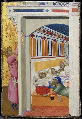 巴里圣尼古拉斯的慈善机构（祭坛画的左翼） The Charity of Saint Nicholas of Bari (left Wing of the Altarpiece) (1330)，安布罗吉奥·洛伦泽蒂