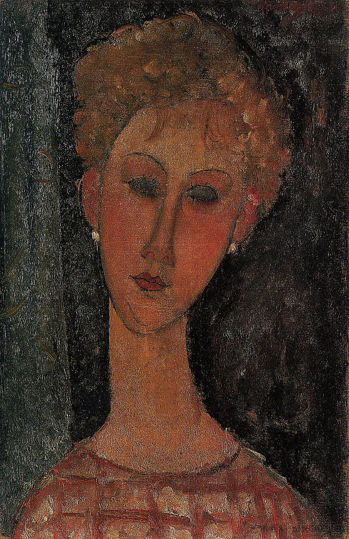 戴耳环的金发女郎 A Blond Wearing Earrings (c.1916; Paris,France ),阿梅代奥·莫迪利亚尼