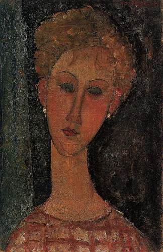 戴耳环的金发女郎 A Blond Wearing Earrings (c.1916; Paris,France                     )，阿梅代奥·莫迪利亚尼