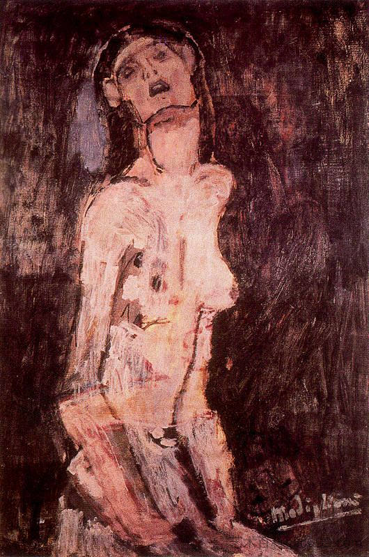 受苦的裸体 A suffering nude (c.1909; Paris,France ),阿梅代奥·莫迪利亚尼