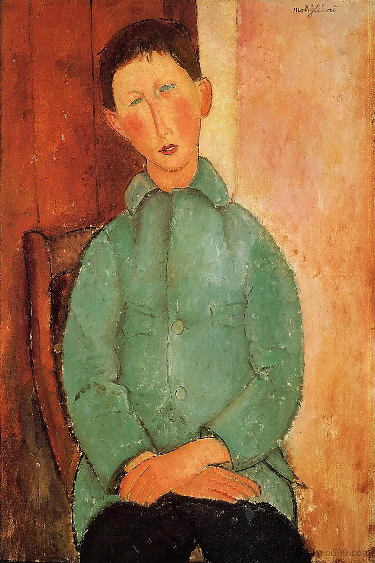 穿蓝色衬衫的男孩 Boy in a Blue Shirt (1918; Paris,France  )，阿梅代奥·莫迪利亚尼