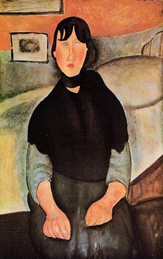 坐在床边的黑暗年轻女子 Dark Young Woman Seated by a Bed (1918; Paris,France                     )，阿梅代奥·莫迪利亚尼