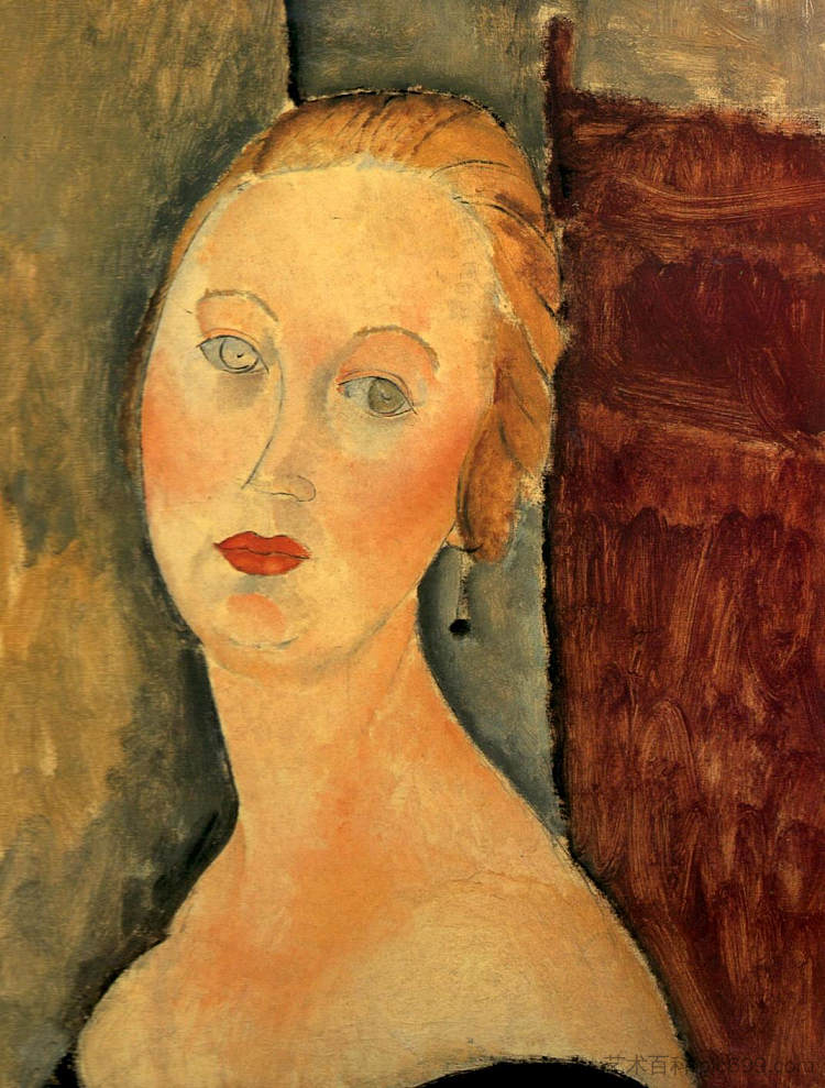 杰曼安威斯与耳环 Germaine Survage with Earrings (1918; Paris,France ),阿梅代奥·莫迪利亚尼