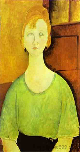 穿绿色衬衫的女孩 Girl in a Green Blouse (1917; Paris,France  )，阿梅代奥·莫迪利亚尼