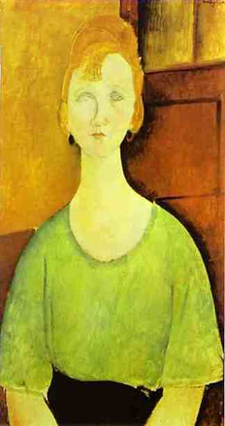 穿绿色衬衫的女孩 Girl in a Green Blouse (1917; Paris,France                     )，阿梅代奥·莫迪利亚尼