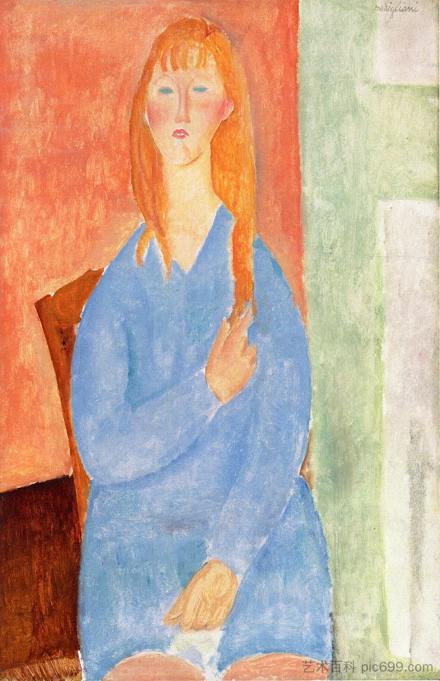 蓝衣女孩 Girl in Blue (1919; Paris,France  )，阿梅代奥·莫迪利亚尼