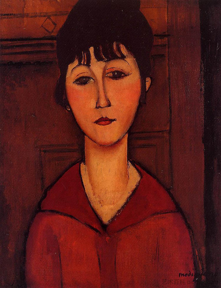 一个年轻女孩的头 Head of a Young Girl (1916; Paris,France ),阿梅代奥·莫迪利亚尼