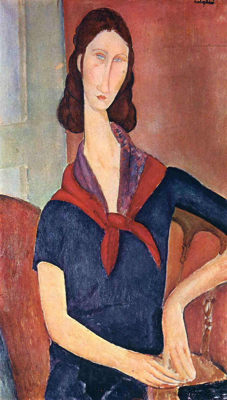 珍妮·赫布特恩（戴围巾） Jeanne Hebuterne (with a scarf) (1919; Paris,France  )，阿梅代奥·莫迪利亚尼