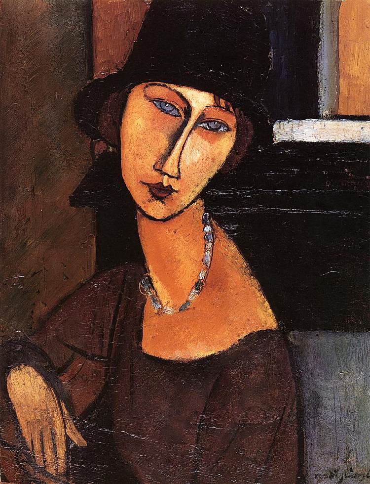 珍妮·赫布特恩与帽子和项链 Jeanne Hebuterne with Hat and Necklace (1917; Paris,France  )，阿梅代奥·莫迪利亚尼