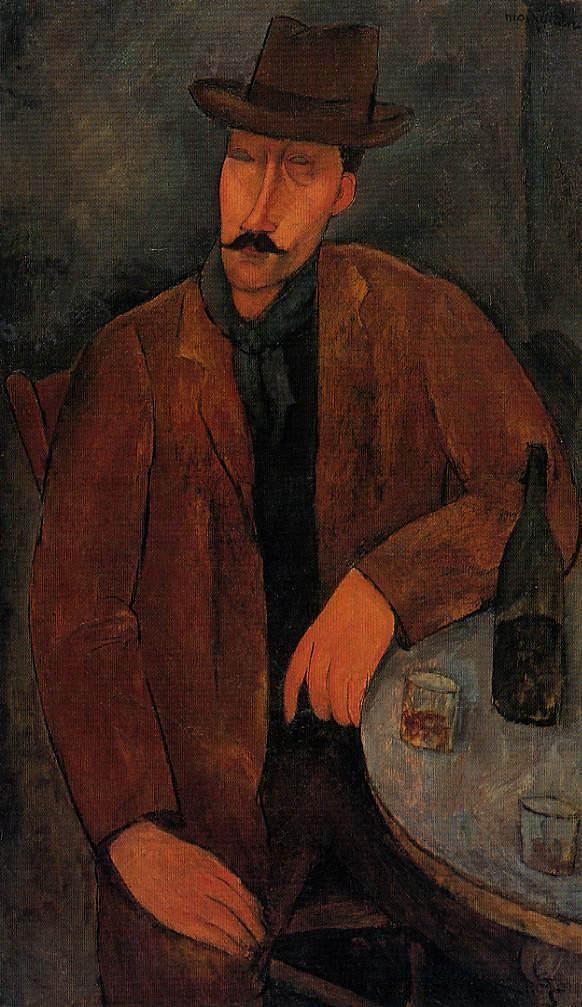 拿着一杯酒的男人 Man with a Glass of Wine (c.1918; Paris,France  ),阿梅代奥·莫迪利亚尼