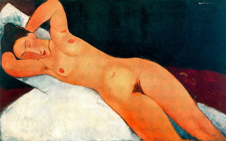 裸体项链 Nude with Necklace (1917; Paris,France  )，阿梅代奥·莫迪利亚尼
