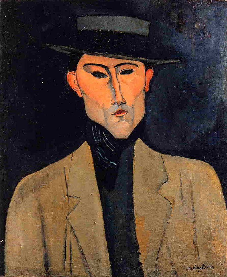 戴帽子的男人的肖像（何塞·帕切科） Portrait of a Man with Hat (Jose Pacheco ) (c.1915; Paris,France  )，阿梅代奥·莫迪利亚尼
