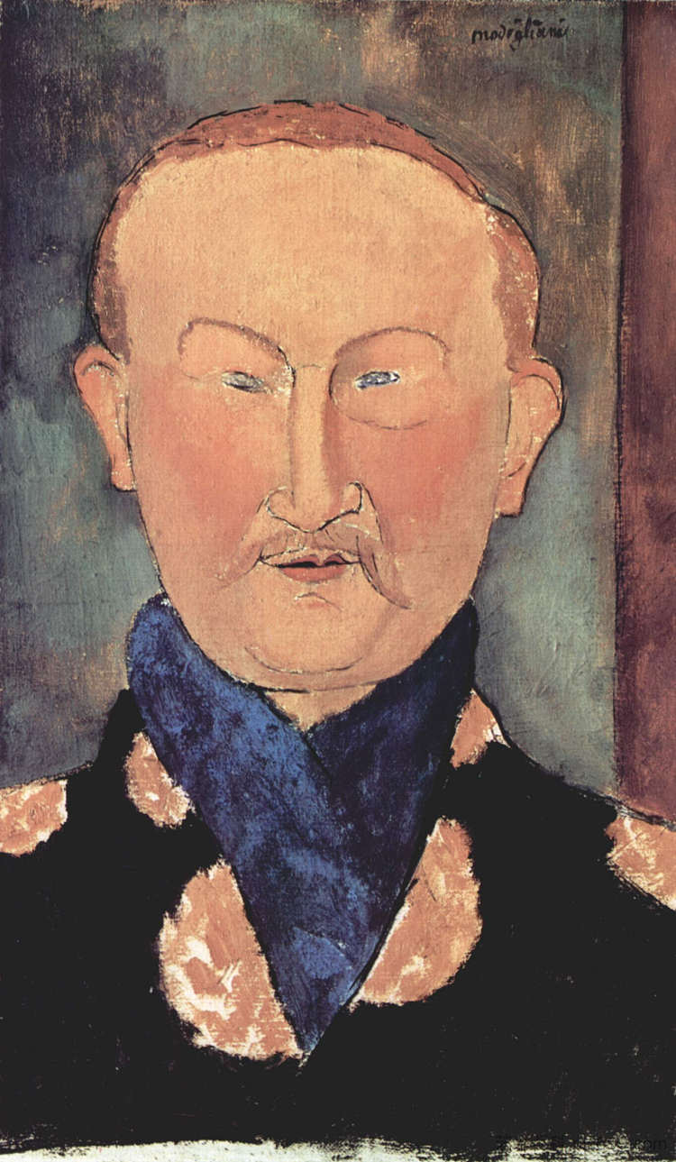 莱昂·巴克斯特的肖像 Portrait of Leon Bakst (1917; Paris,France  )，阿梅代奥·莫迪利亚尼