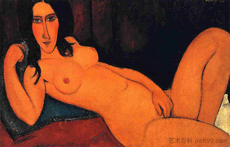 斜倚裸体 Reclining nude (1917; Paris,France ),阿梅代奥·莫迪利亚尼