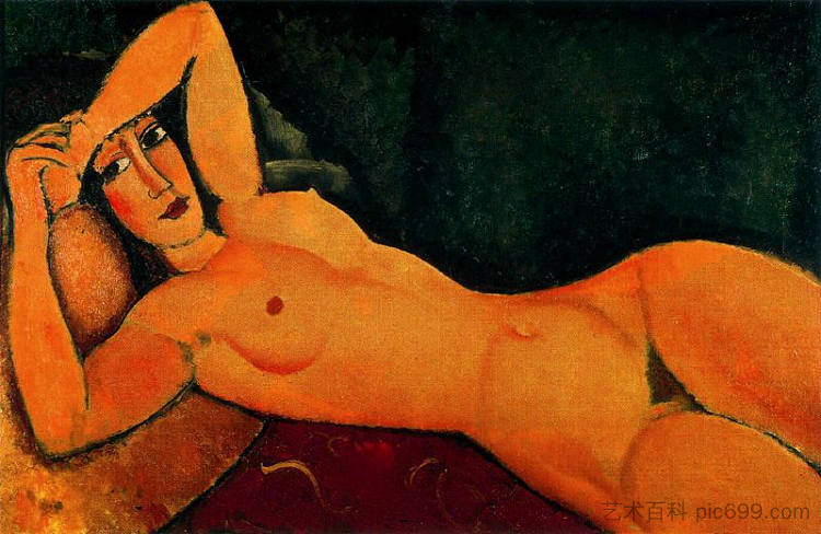 斜倚裸体，左臂放在额头上 Reclining nude with Left Arm Resting on Forehead (1917; Paris,France  )，阿梅代奥·莫迪利亚尼