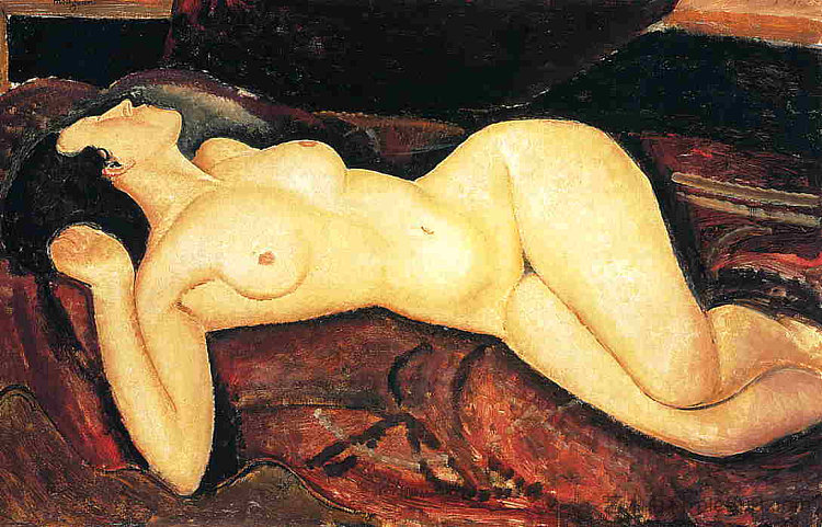 卧式裸体 Recumbent nude (1917; Paris,France  )，阿梅代奥·莫迪利亚尼