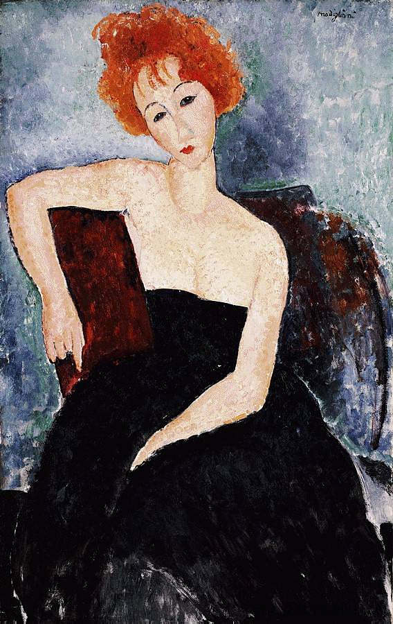 红头发女孩在晚礼服 Red-headed Girl in Evening Dress (1918; Paris,France ),阿梅代奥·莫迪利亚尼