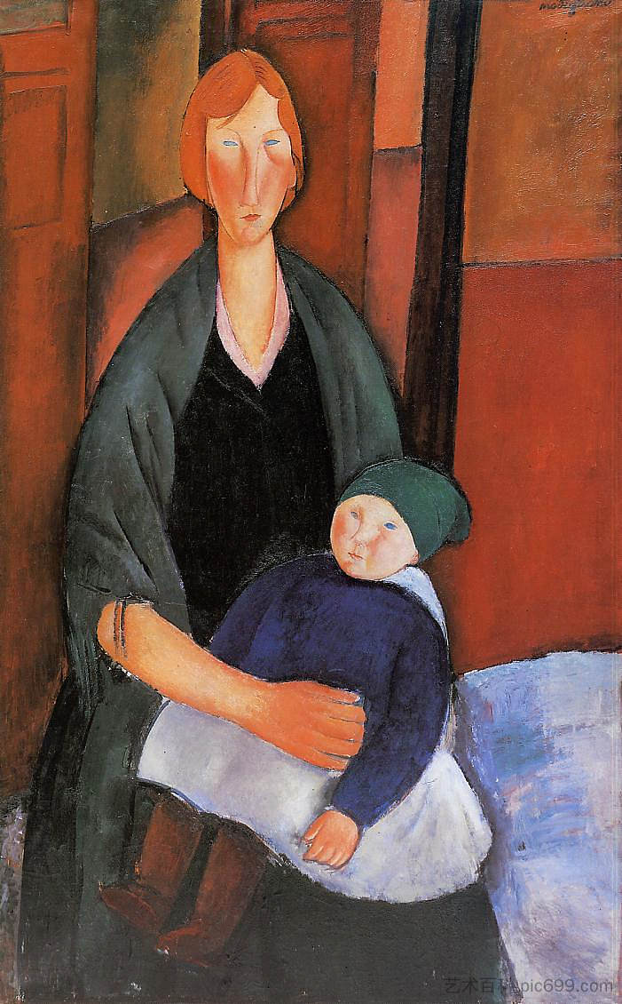 坐着的女人和孩子（母亲） Seated Woman with Child (Motherhood) (1919; Paris,France  )，阿梅代奥·莫迪利亚尼