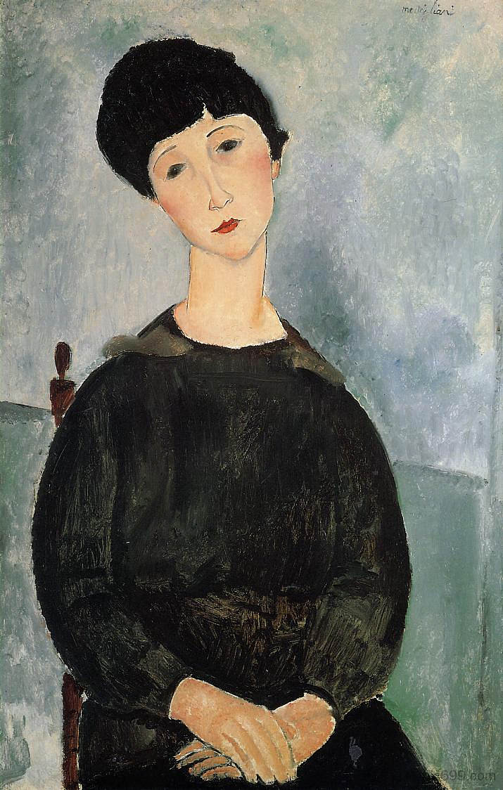 坐着的年轻女子 Seated Young Woman (1918; Paris,France  )，阿梅代奥·莫迪利亚尼