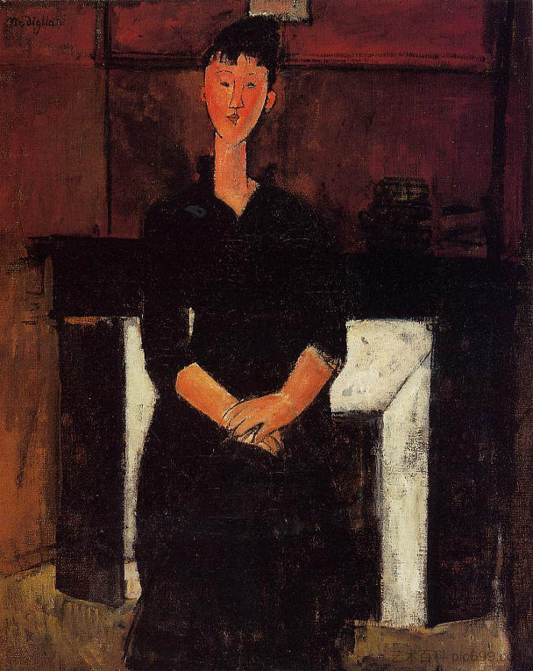 坐在壁炉旁的女人 Woman Seated by a Fireplace (1915; Paris,France  )，阿梅代奥·莫迪利亚尼