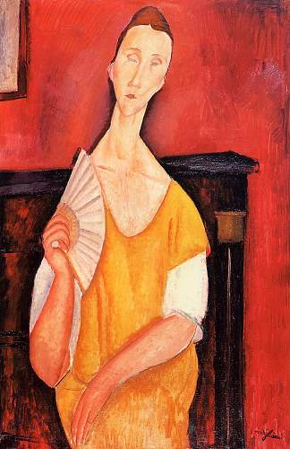 拿扇子的女人（Lunia Czechowska） Woman with a Fan (Lunia Czechowska) (1919; Paris,France                     )，阿梅代奥·莫迪利亚尼