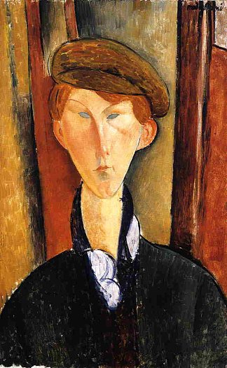 带帽子的年轻人 Young Man with Cap (1919; Paris,France                     )，阿梅代奥·莫迪利亚尼