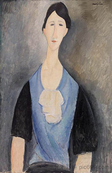 蓝衣年轻女子 Young Woman in Blue (1919; France  )，阿梅代奥·莫迪利亚尼