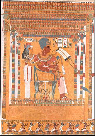 阿蒙霍特普三世和他的母亲穆特姆维亚在一个售货亭里 Amenhotep III and His Mother, Mutemwia, in a Kiosk (c.1390 – c.1353 BC)，古埃及