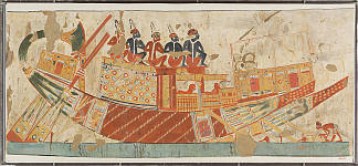 从努比亚运送俘虏的船，休伊墓 Boat Carrying Captives from Nubia, Tomb of Huy (c.1353 – c.1327 BC)，古埃及