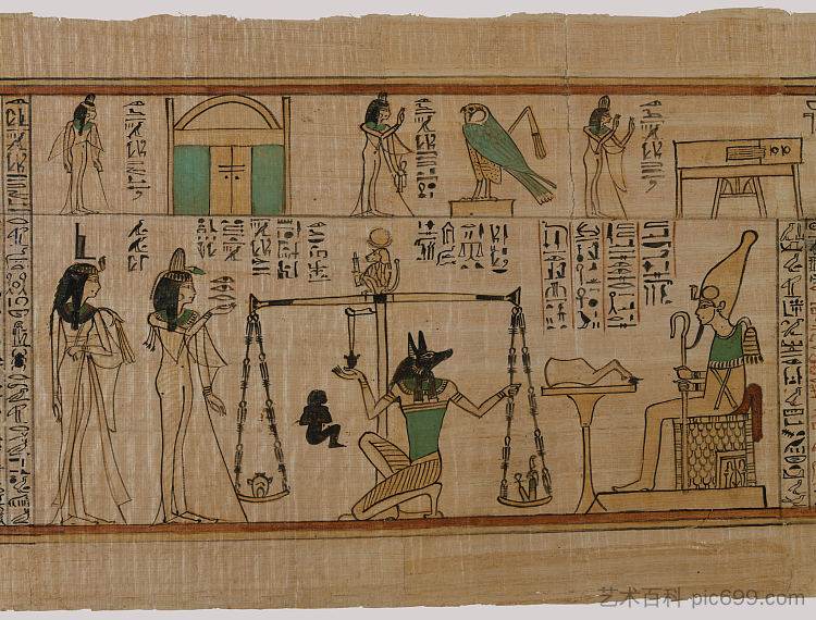 心的重量（阿蒙歌手的死者之书，纳尼） Weighing of the Heart (Book of the Dead for the Singer of Amun, Nany) (c.1050 BC)，古埃及