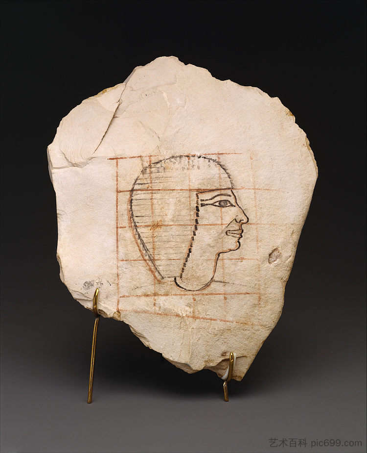 艺术家的塞嫩穆特网格素描 Artist's Gridded Sketch of Senenmut (c.1479 - c.1458 BC),古埃及