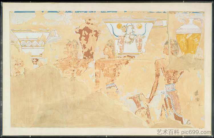 外国人的碎片场景，塞嫩穆特墓 Fragmentary Scene of Foreigners, Tomb of Senenmut (c.1479 - c.1458 BC)，古埃及