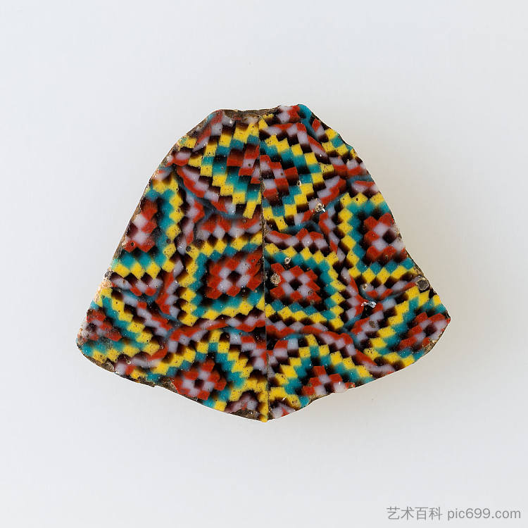镶嵌碎片,形成菱形图案的小彩色方块 Inlay Fragment, Small Colored Squares Forming a Diamond Pattern (c.100 BC - c.100 AD),古埃及