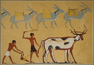 满载的驴子和犁地，贾尔墓 Laden Donkeys and Ploughing, Tomb of Djar (c.2060 – c.2010 BC)，古埃及