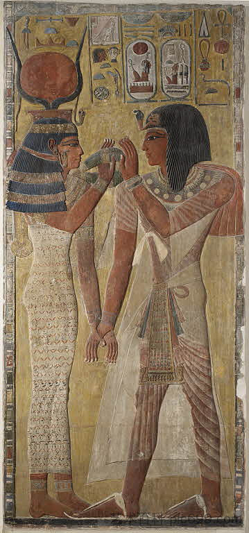 女神哈索尔欢迎塞托斯一世 The goddess Hathor welcomes Sethos I (c.1550 - c.1069 BC)，古埃及