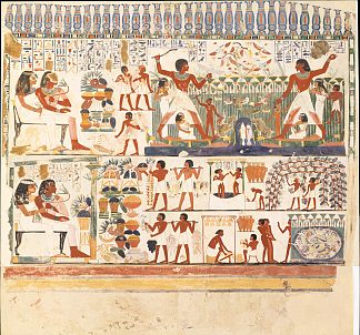 纳克特和家庭捕鱼和禽类，纳克特墓 Nakht and Family Fishing and Fowling, Tomb of Nakht (c.1390 BC)，古埃及